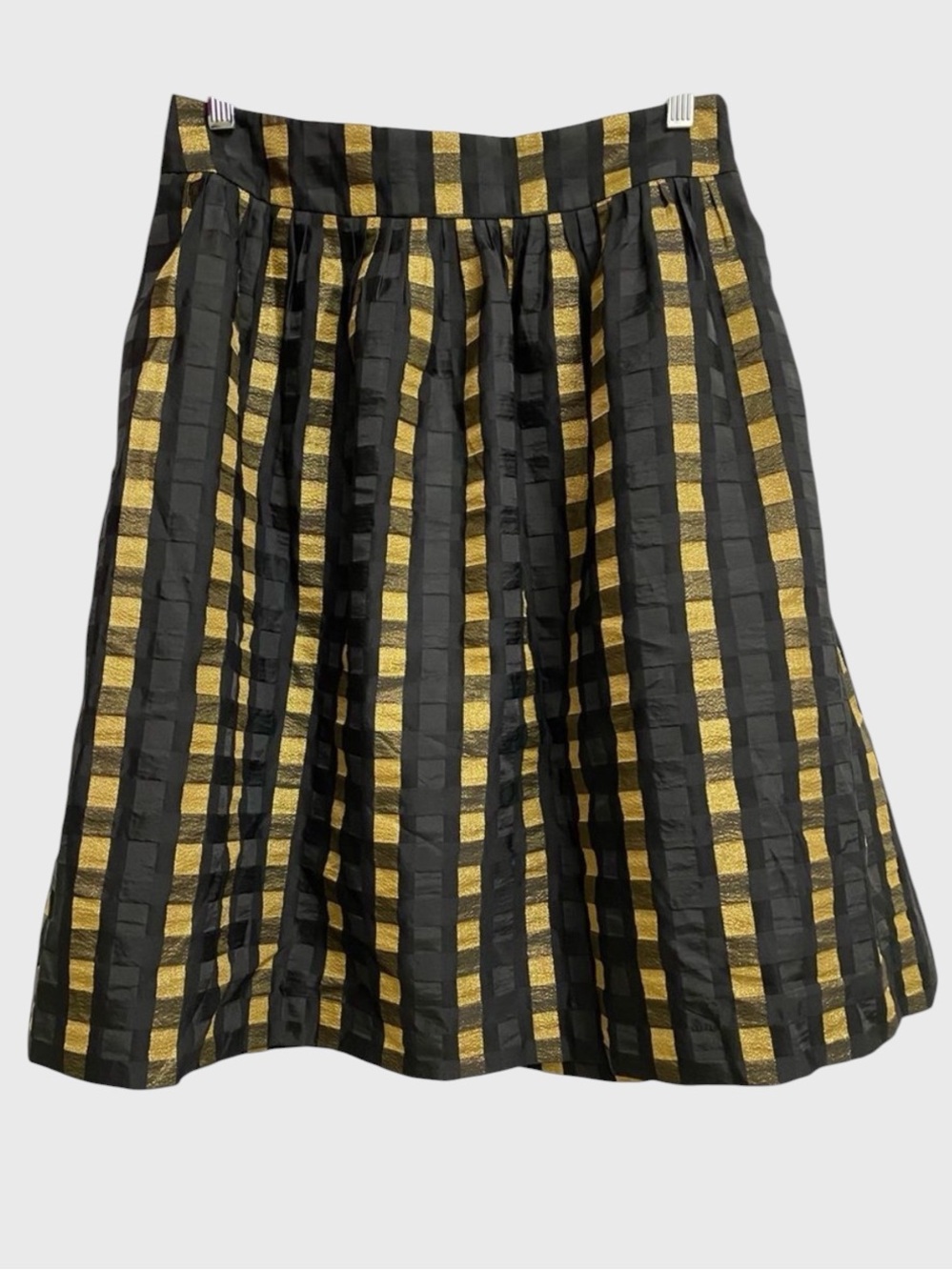 Ann Taylor Full Circle Black Gold Check Skirt Women's Size 4 Cocktail Romantic